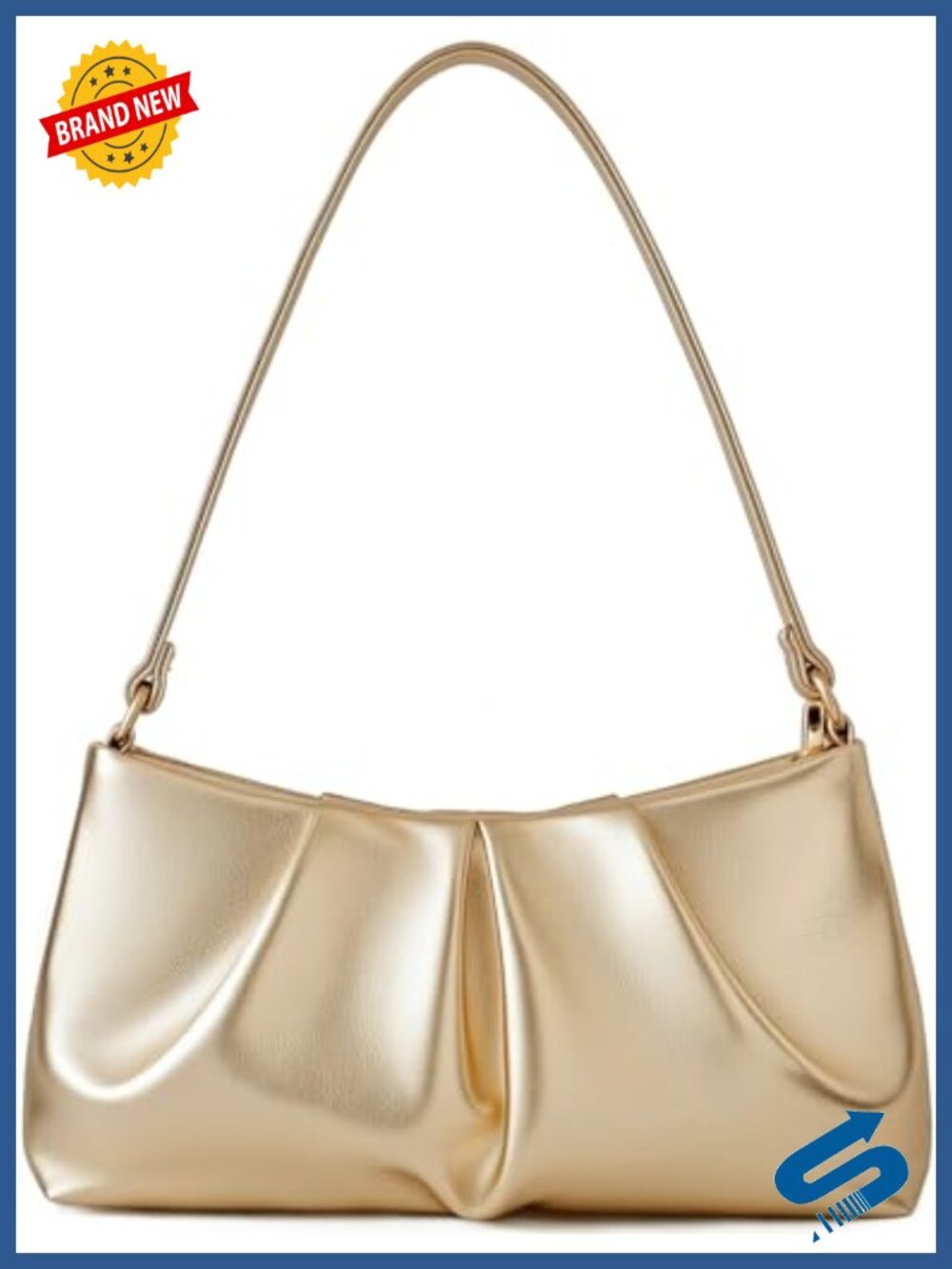 PU Leather Ruched Evening Bag Clutch Purse Detachable Crossbody Bag
